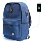 Travel backpack for Mens & Women With USB Port & Aux for headphone blue