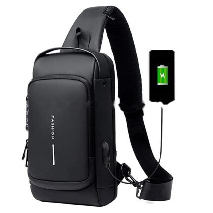Fashion Men Sling Bag Pack with Lock Waterproof -Theft Chest Bag with USB Charging Port Shoulder Bag Body Backpack