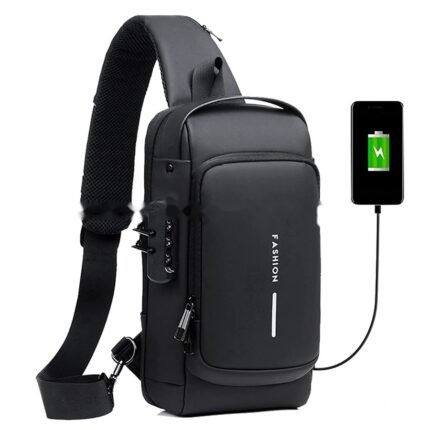 Fashion Men Sling Bag Pack with Lock Waterproof -Theft Chest Bag with USB Charging Port Shoulder Bag Body Backpack
