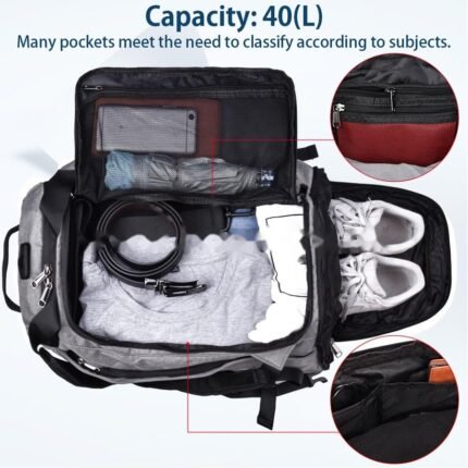 Gym Duffle Bag with Shoes Compartment 40L