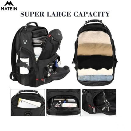 MATEIN Backpack for Men, Large Laptop Backpack with USB Port, Travel Backpacks for Women Student, Big College School Bookbag Water Resistant TSA Business Computer Bag Fit 17 Inch Notebook, Black
